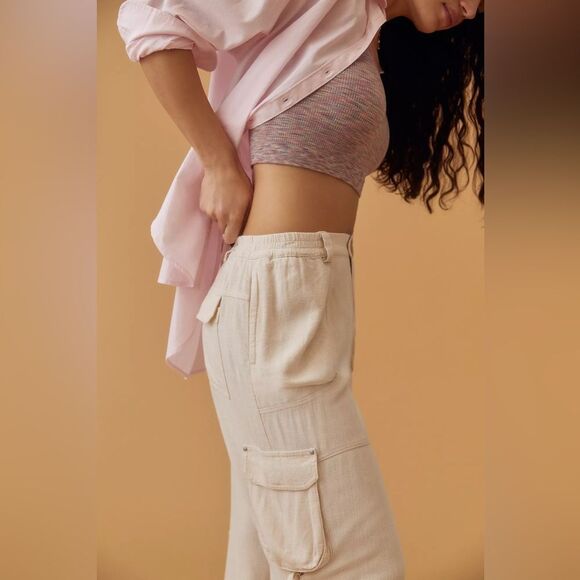 Anthropologie Linen Relaxed Cargo Pants Slouchy Utility Boho Lagenlook Baggy XS - Picture 6 of 16